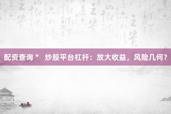 配资查询 *   炒股平台杠杆：放大收益，风险几何？