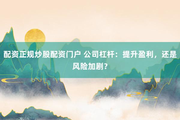 配资正规炒股配资门户 公司杠杆：提升盈利，还是风险加剧？