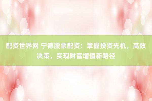 配资世界网 宁德股票配资：掌握投资先机，高效决策，实现财富增值新路径