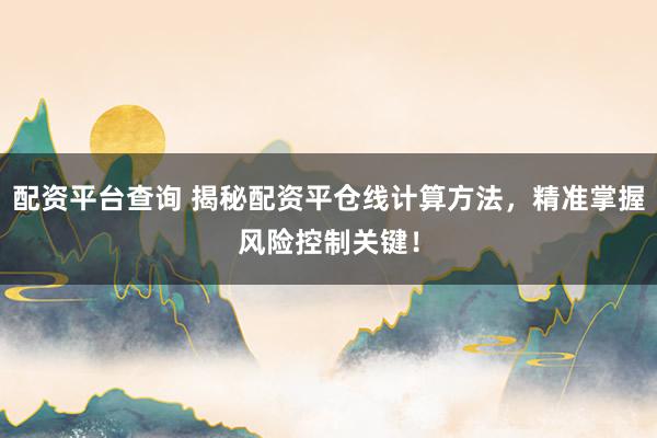 配资平台查询 揭秘配资平仓线计算方法，精准掌握风险控制关键！