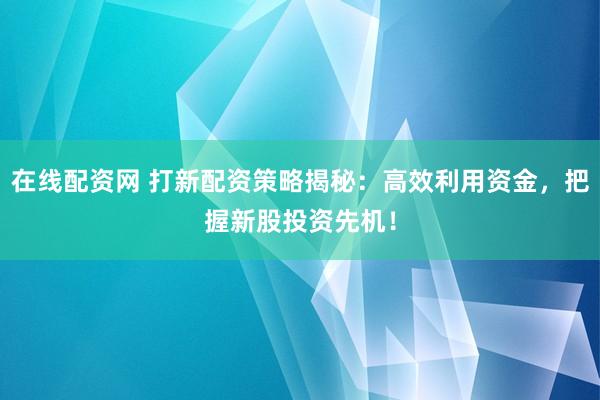 在线配资网 打新配资策略揭秘：高效利用资金，把握新股投资先机！