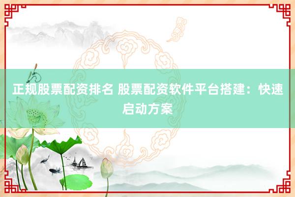 正规股票配资排名 股票配资软件平台搭建:快速启动方案