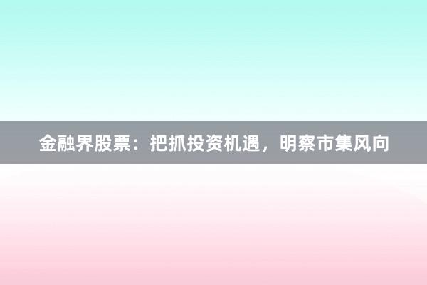 金融界股票:把抓投资机遇,明察市集风向